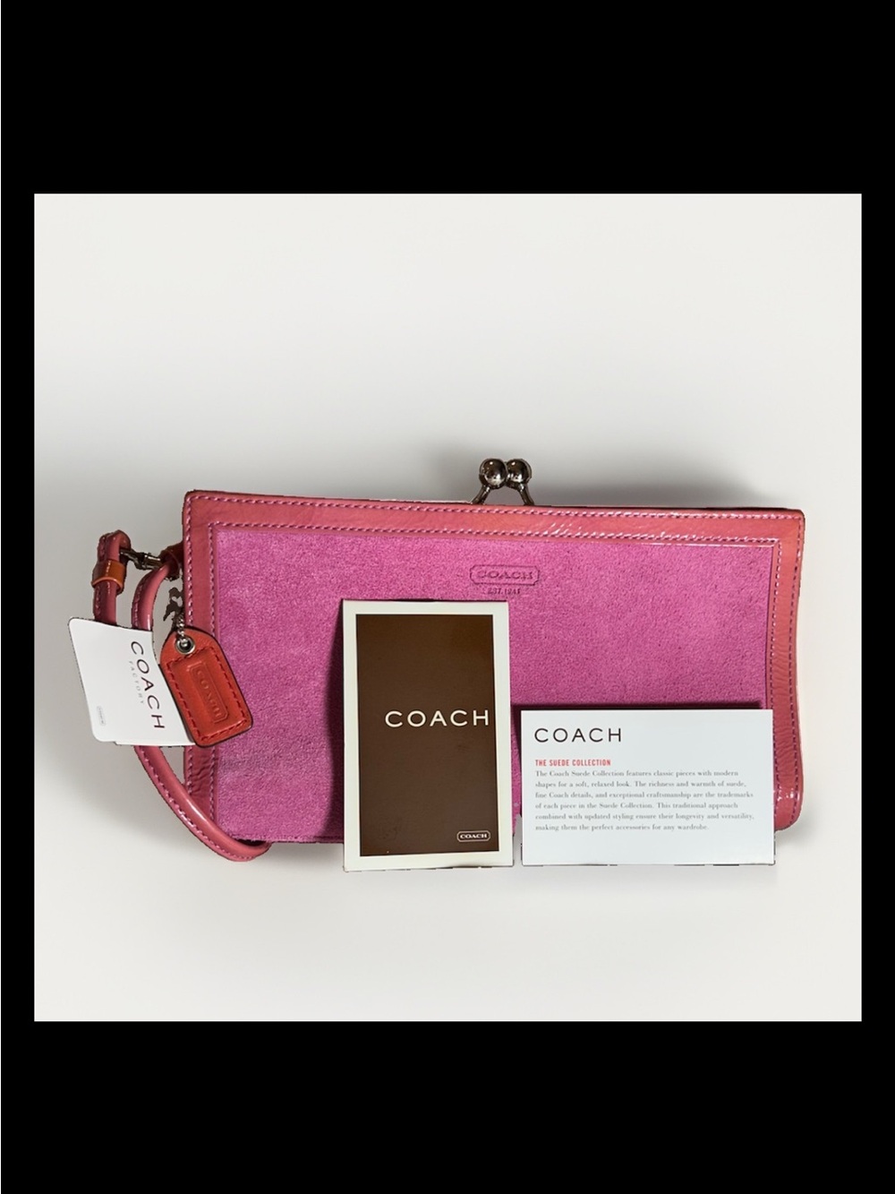 Coach Pink Suede & Leather Kiss-Lock Framed Wristlet/Clutch 2004 Style: (FS8685)